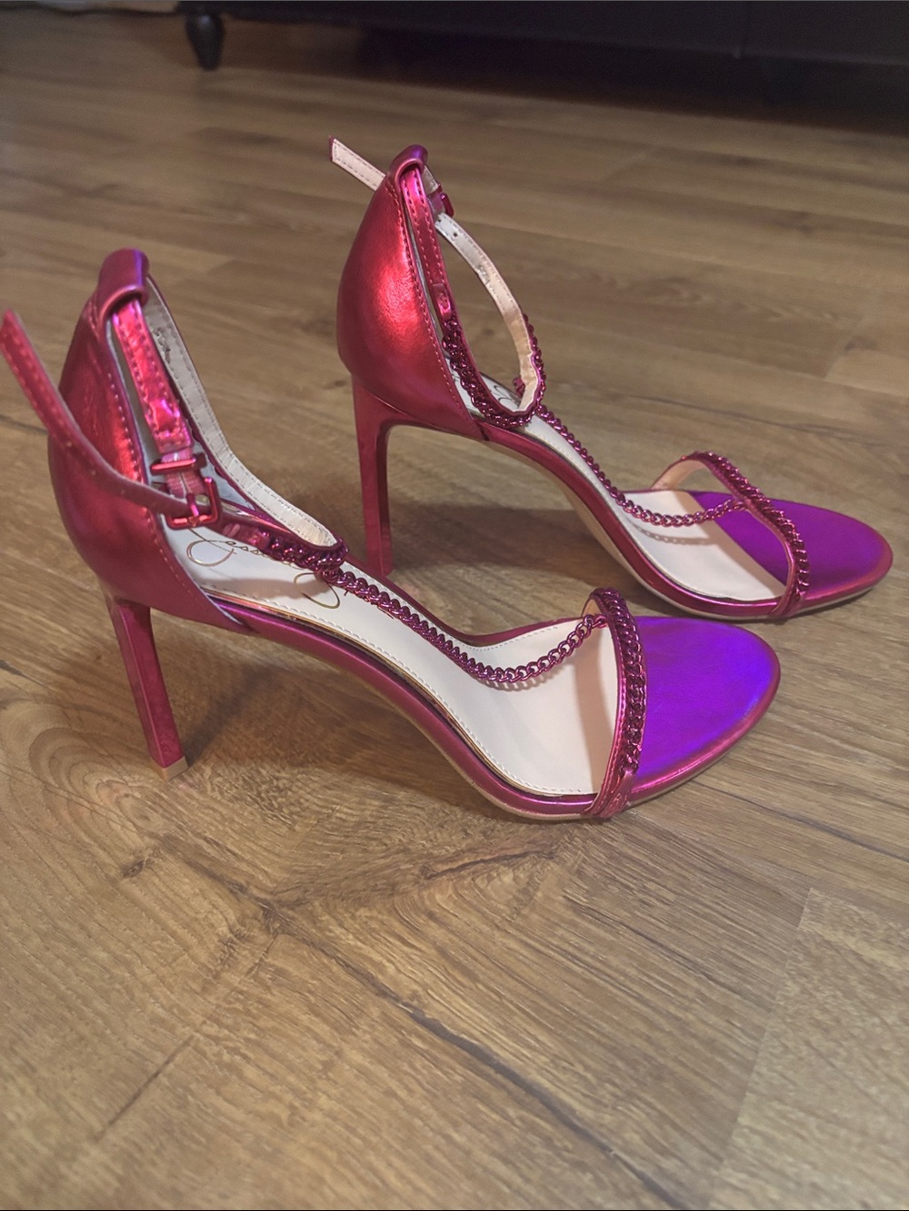 Jessica Simpson Metallic Fuchsia Strappy Stiletto Sandals - Picture 3 of 5